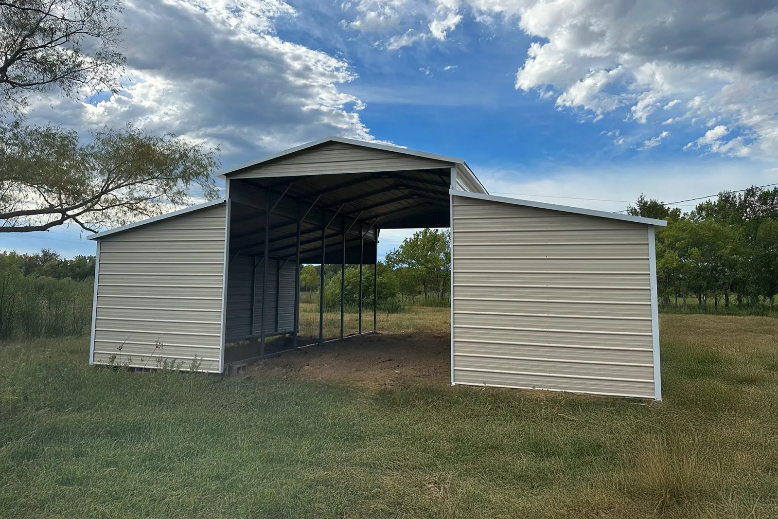 East TX Carports pebble beige horse barn